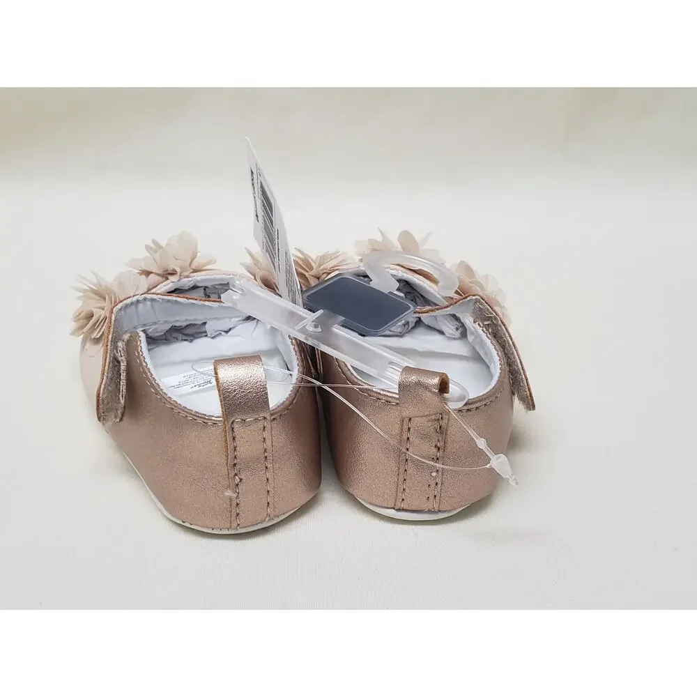 Baby Bgosh Flower Ballerina Style Velcro Slide on Shoes - Size 2 3-6 Months